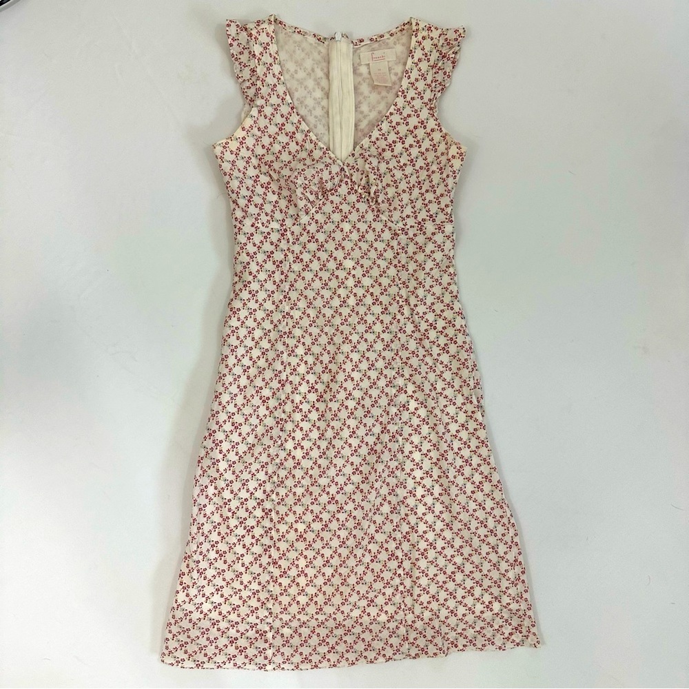 Frenchi Floral Ruffle Sleeve V-Neck Mini Dress Ivory & Pink Size XS